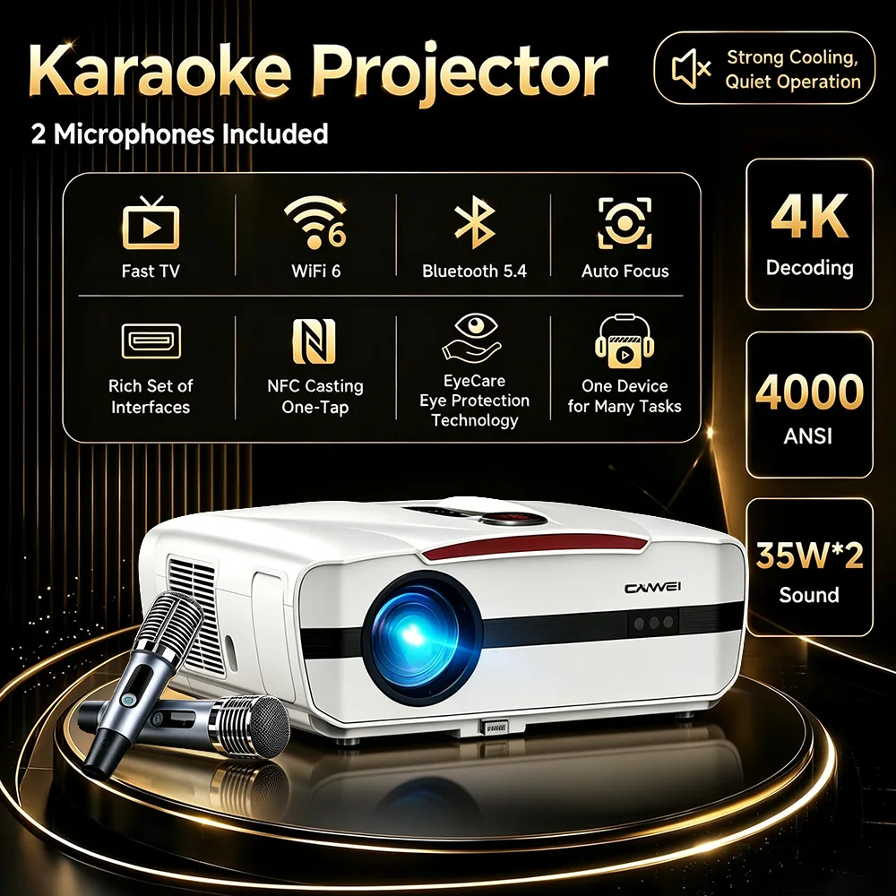 Home Cinema Karaoke Projector - Projecteur 4K 4000ANSI pour karaoké et